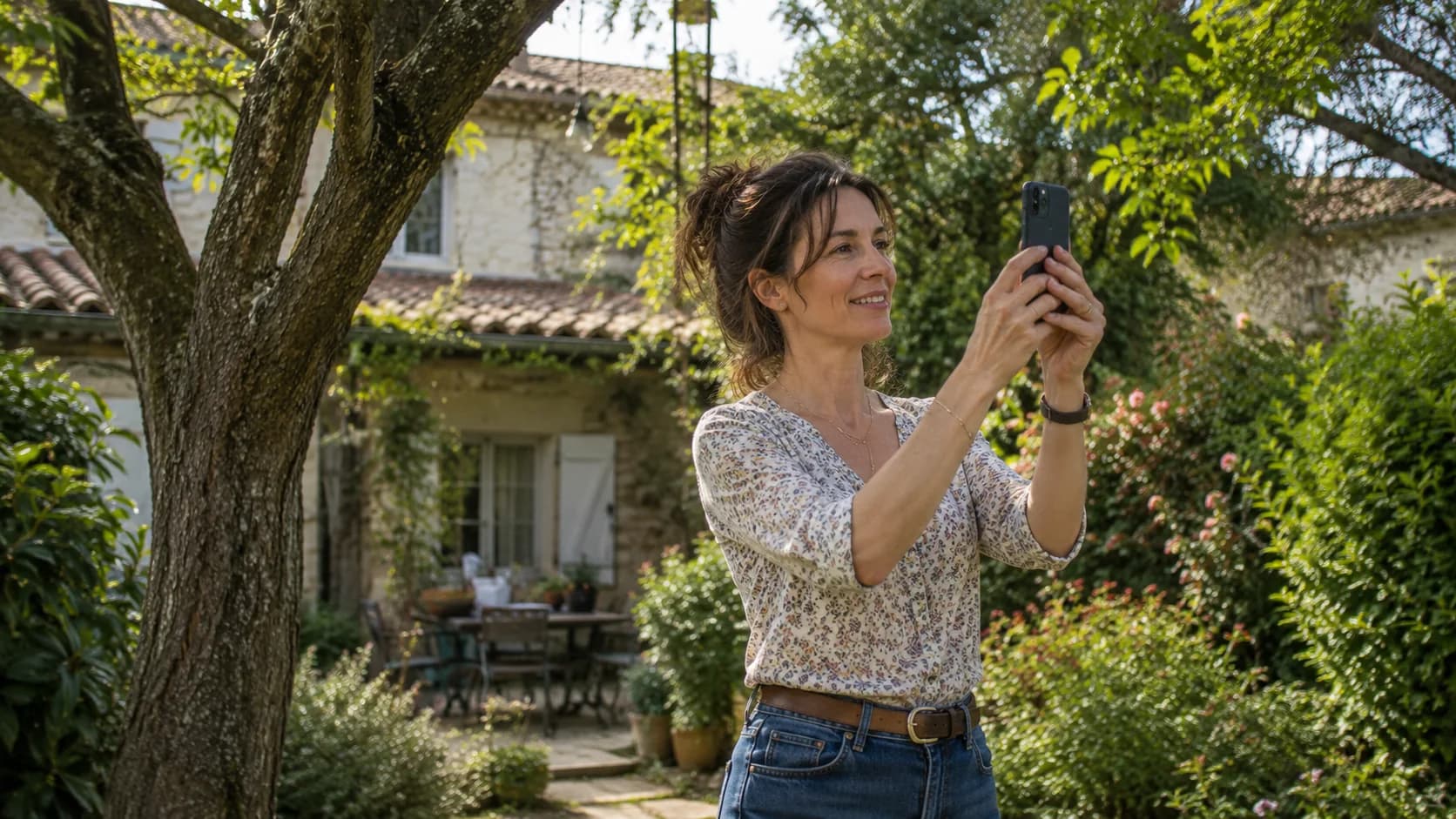 Propriétaire photographiant un arbre pour préparer une demande de devis